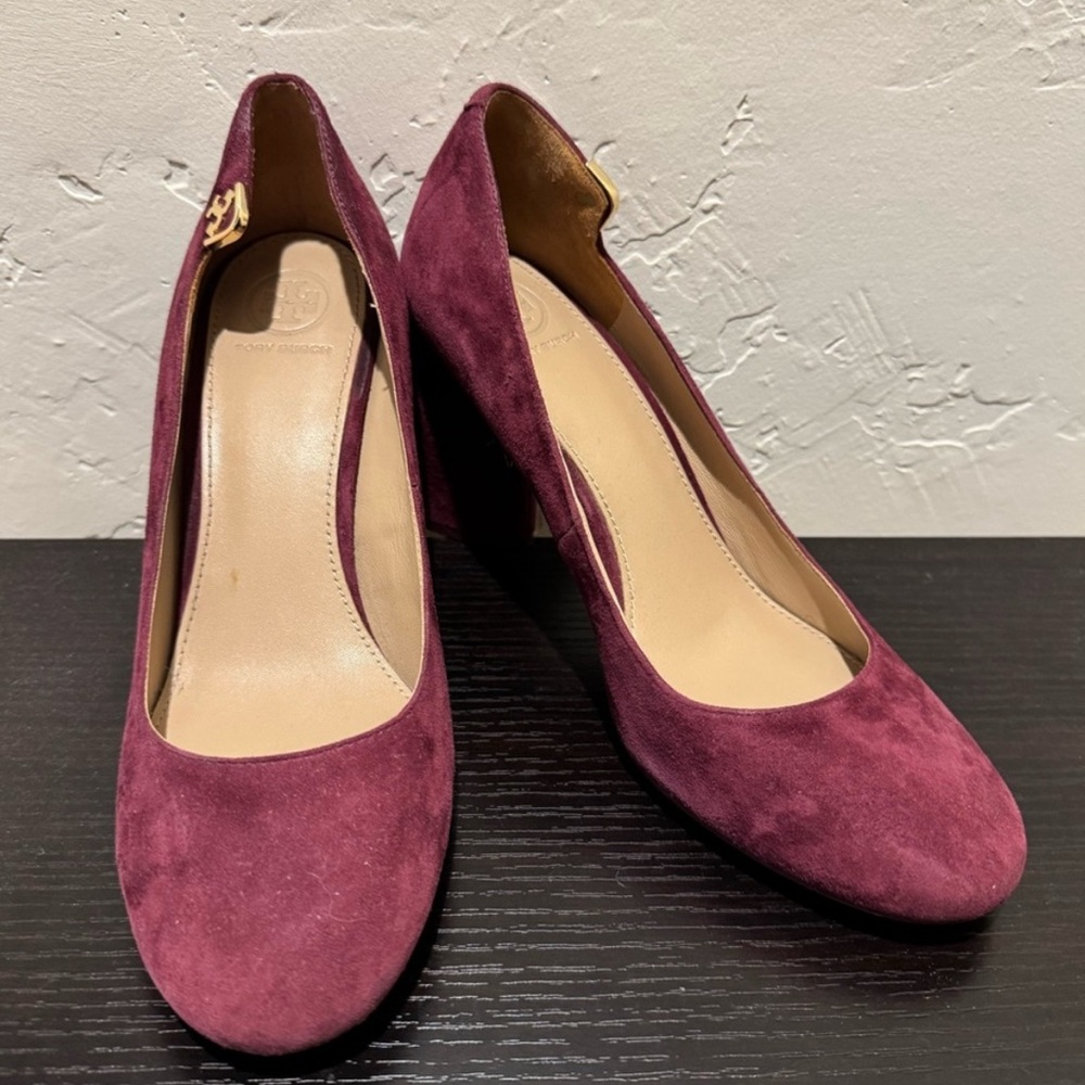 Tory Burch Rich Burgundy Suede Heels